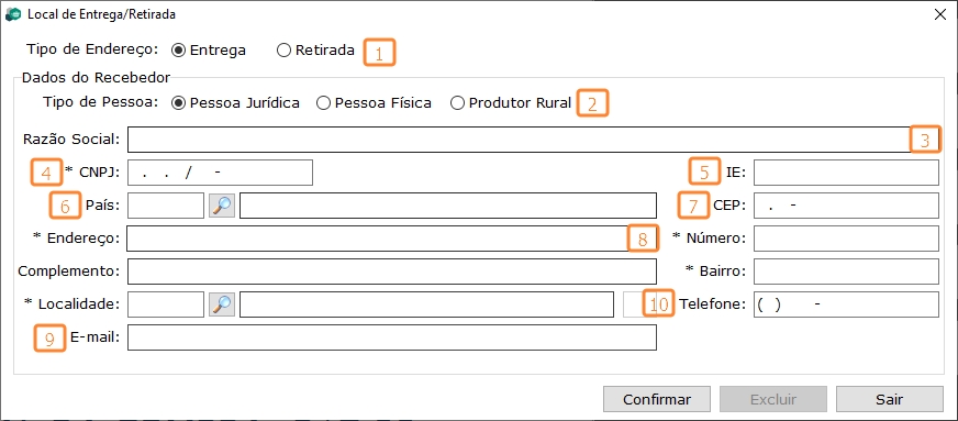 Tela de Local de Entrega