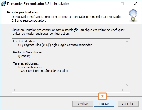 Finalizando instalação do sincronizador