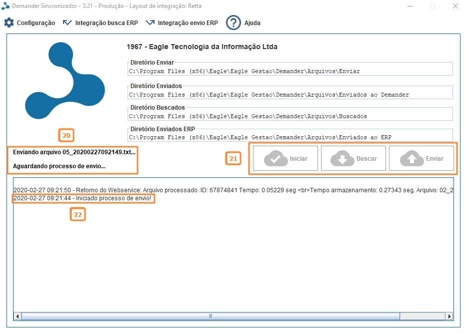 Enviar primeira sincrização do Eagle Gestão para o Demander Web
