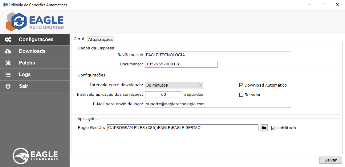 Tela de Configurações - Aba Geral