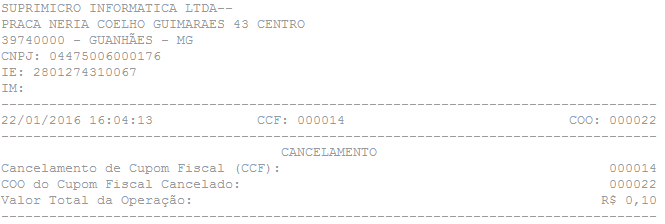 Cancelamento de venda