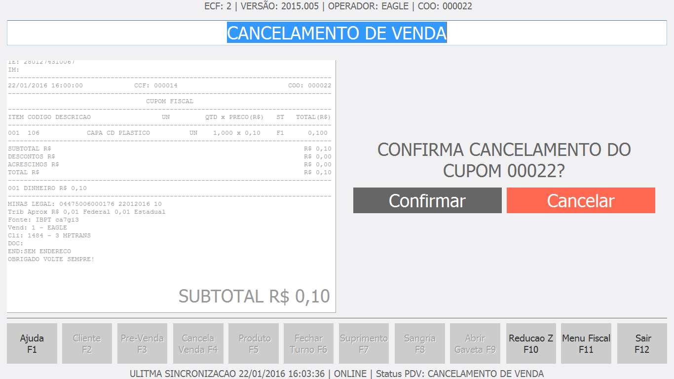 Cancelando Venda