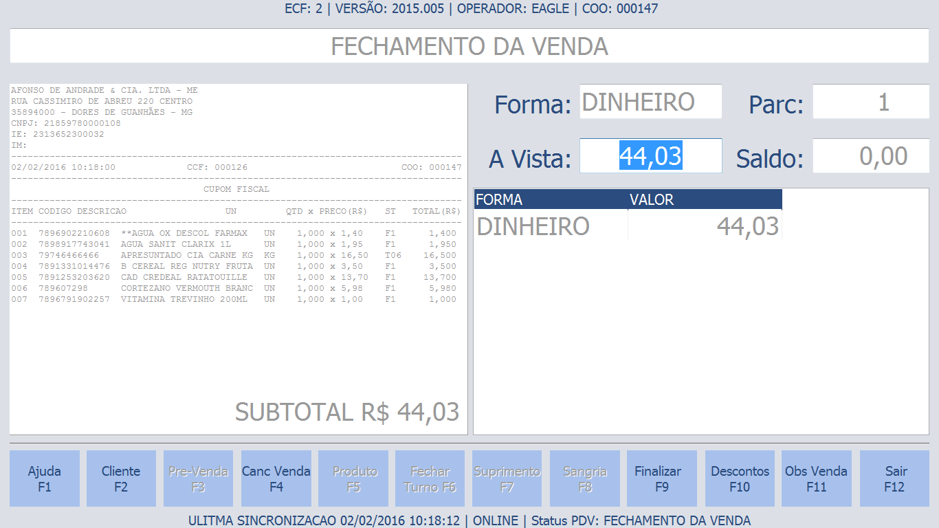 Fechamento de venda parcelada