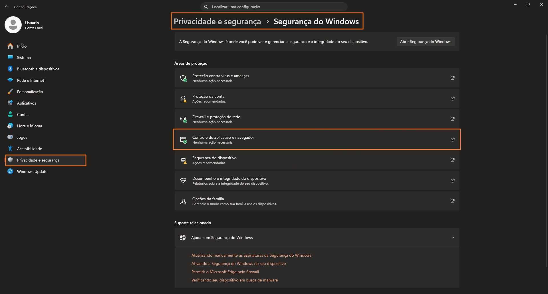 Acessando configurações
