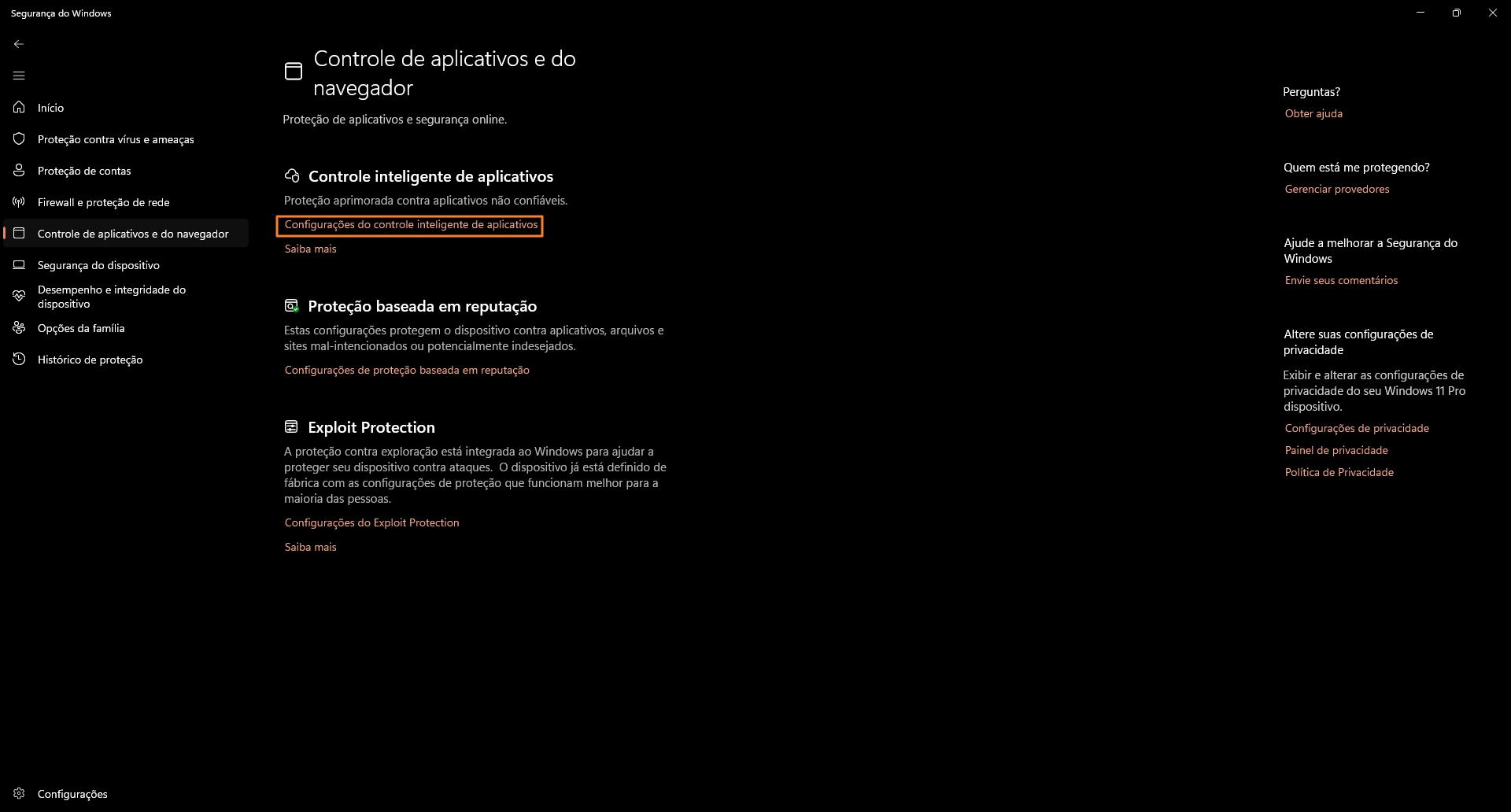 Controle de aplicativos e do navegador