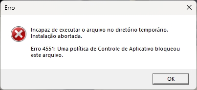 Erro exibido ao executar instalador