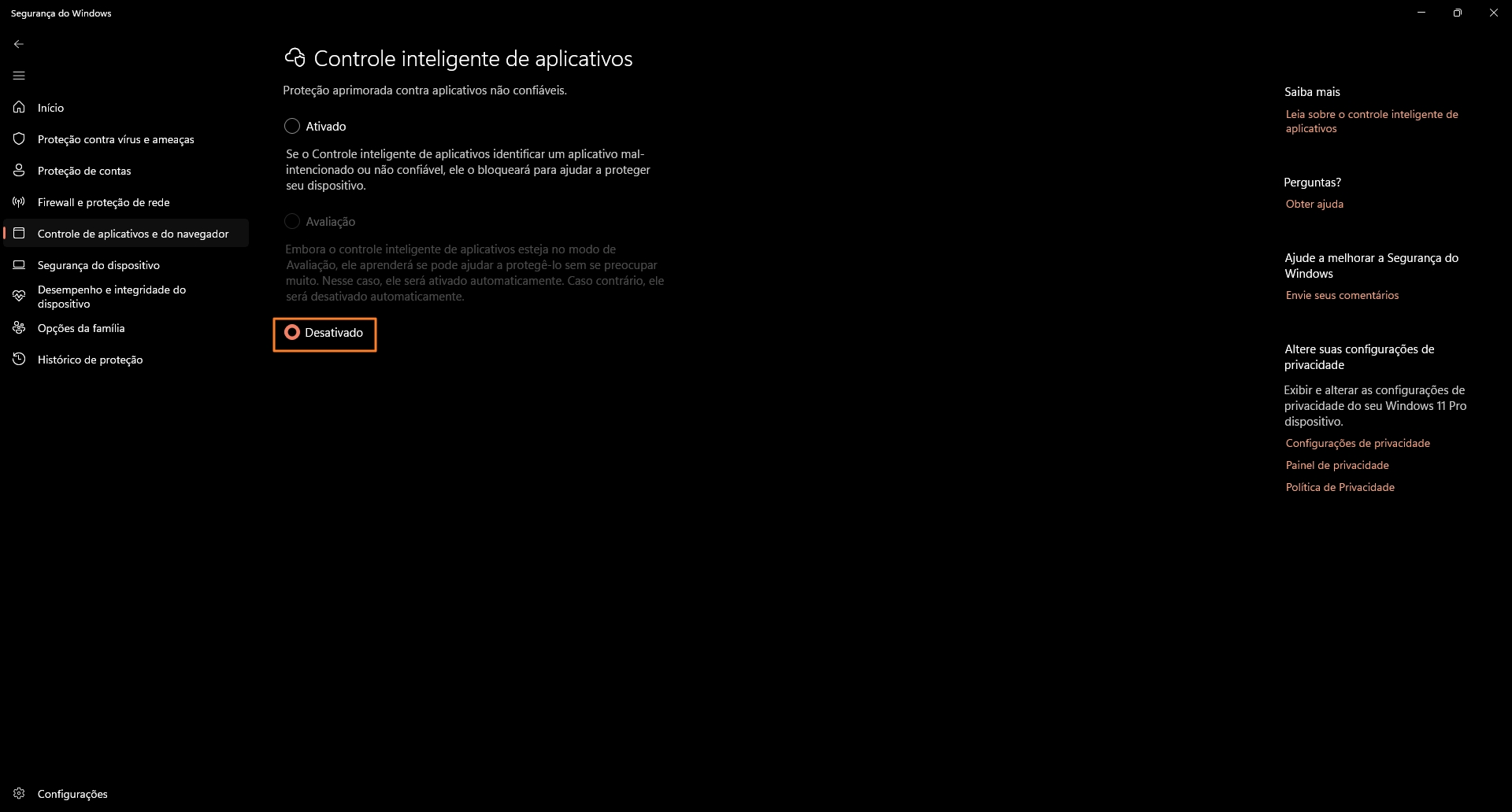 Controle inteligente de aplicativos