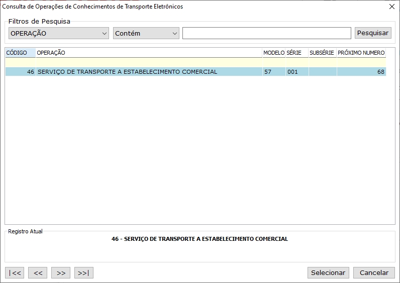 Escolher operação de Saída de CT-e