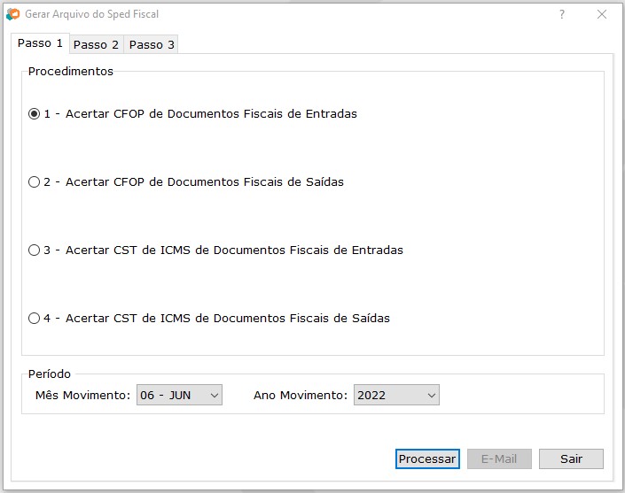 Passo 1 Sped Fiscal