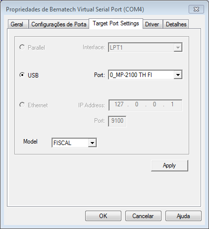 Configuração porta COM