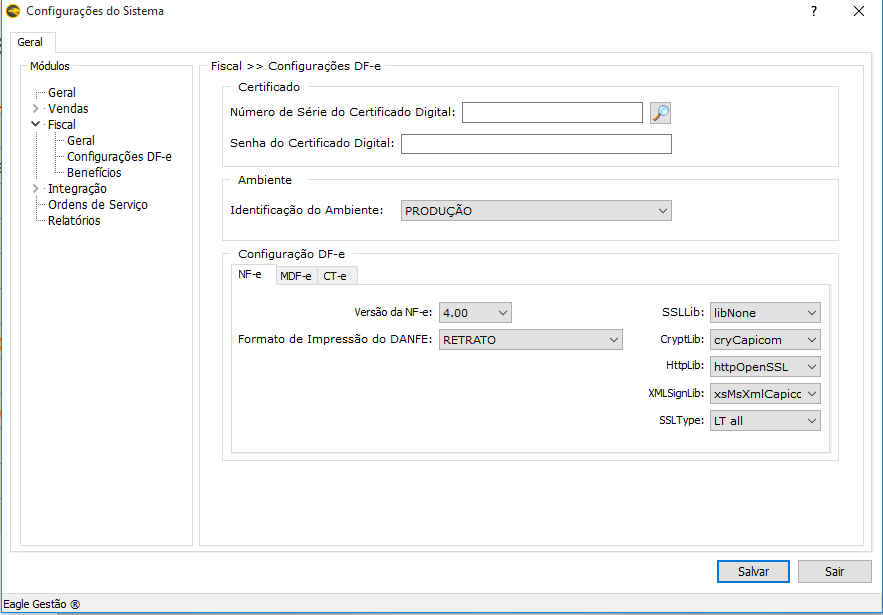 Configuracao Sistema Minas