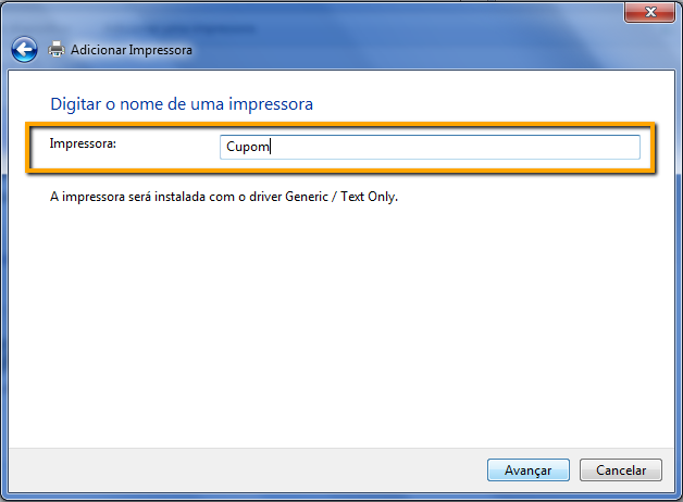 Digitar o nome de uma impressora
