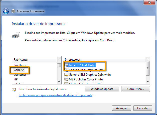 Instalar o Driver da Impressora