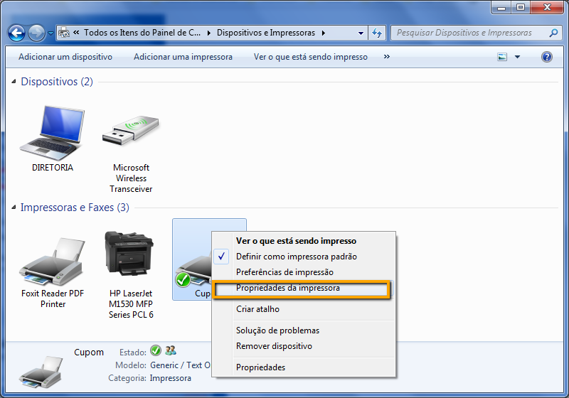 Propriedades da Impressora