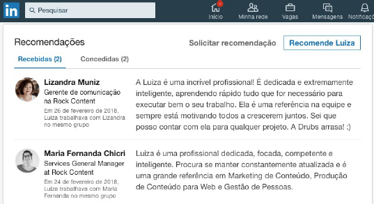 Recomendação LinkedIn